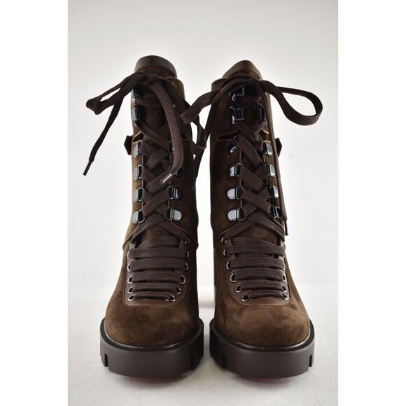 Christian Louboutin Macademia 100 Brown Platform Block Heel Combat Boot 37.5 - Picture 7 of 14